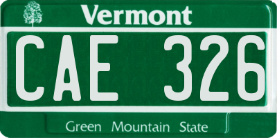VT license plate CAE326