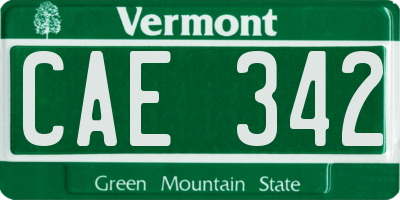 VT license plate CAE342