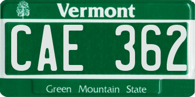 VT license plate CAE362