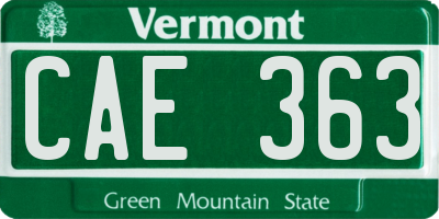 VT license plate CAE363
