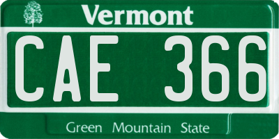 VT license plate CAE366