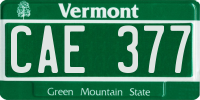 VT license plate CAE377