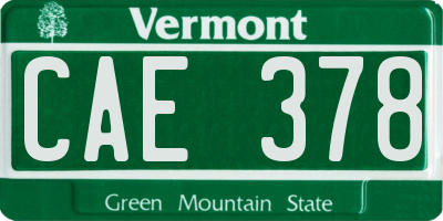 VT license plate CAE378