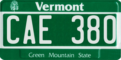 VT license plate CAE380