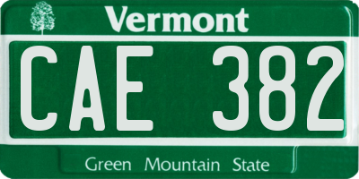 VT license plate CAE382