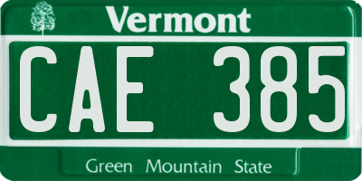 VT license plate CAE385