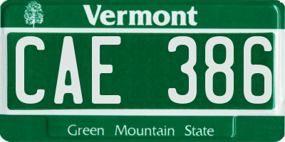 VT license plate CAE386