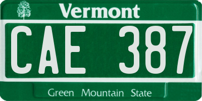 VT license plate CAE387