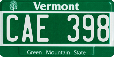 VT license plate CAE398
