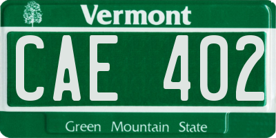 VT license plate CAE402