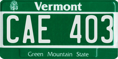 VT license plate CAE403