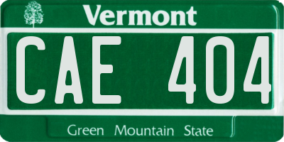 VT license plate CAE404