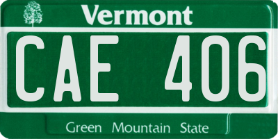 VT license plate CAE406