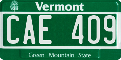 VT license plate CAE409