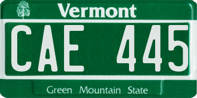 VT license plate CAE445