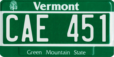 VT license plate CAE451