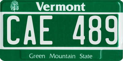 VT license plate CAE489