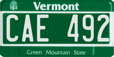 VT license plate CAE492