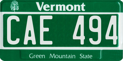 VT license plate CAE494