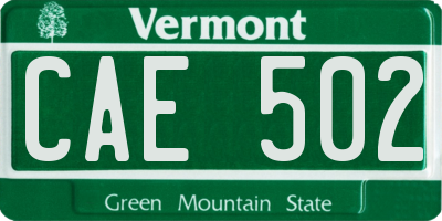 VT license plate CAE502