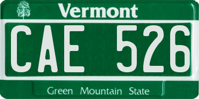 VT license plate CAE526