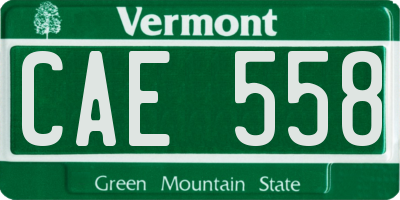 VT license plate CAE558