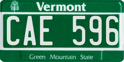 VT license plate CAE596