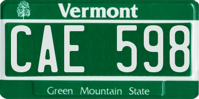 VT license plate CAE598