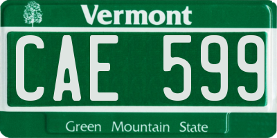 VT license plate CAE599