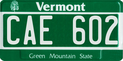 VT license plate CAE602