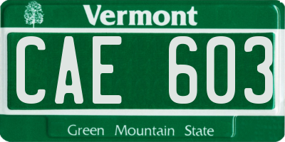 VT license plate CAE603