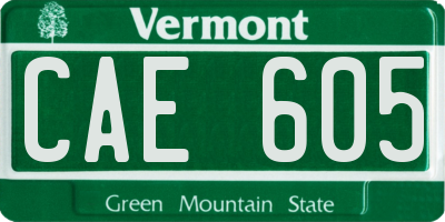 VT license plate CAE605