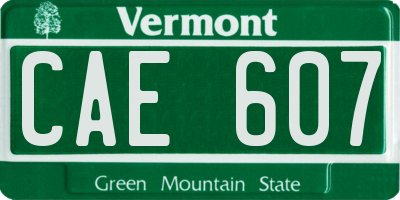 VT license plate CAE607