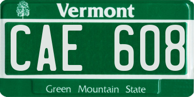 VT license plate CAE608