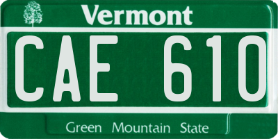 VT license plate CAE610