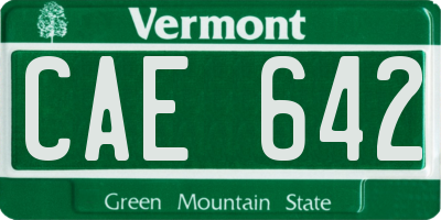 VT license plate CAE642