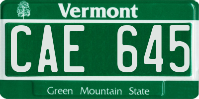 VT license plate CAE645