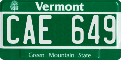 VT license plate CAE649