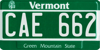 VT license plate CAE662