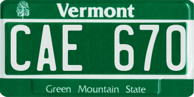 VT license plate CAE670