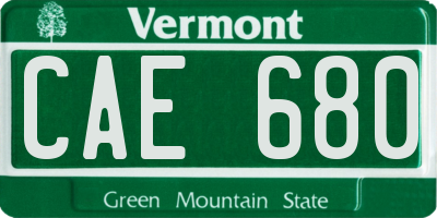VT license plate CAE680