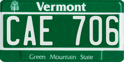VT license plate CAE706
