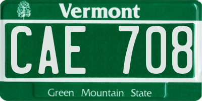 VT license plate CAE708