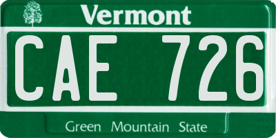 VT license plate CAE726