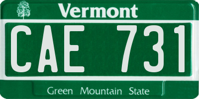 VT license plate CAE731