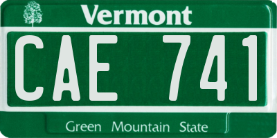 VT license plate CAE741
