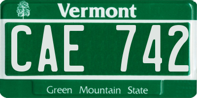 VT license plate CAE742
