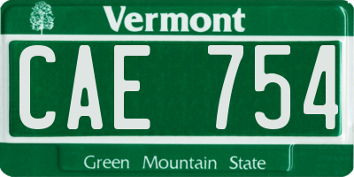 VT license plate CAE754
