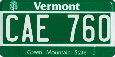 VT license plate CAE760