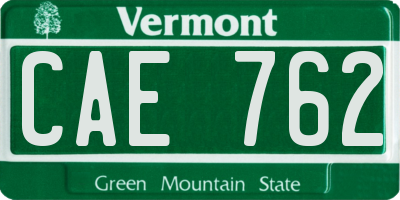 VT license plate CAE762